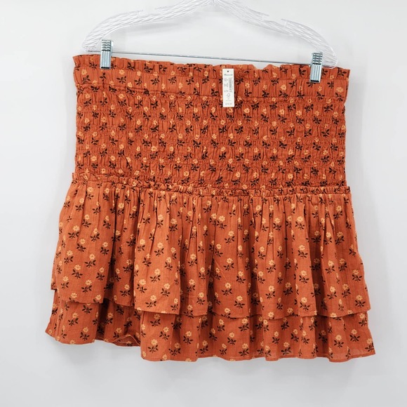 Madewell Smocked Pull-On Tiered Mini Skirt in Wild Calendula Block-Print XL NWT - Picture 2 of 8